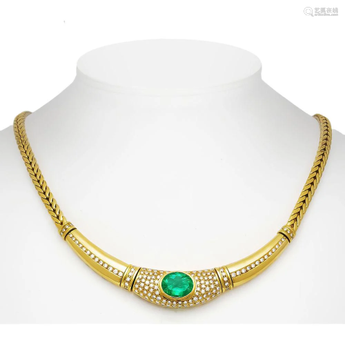 Emerald and brilliant necklace