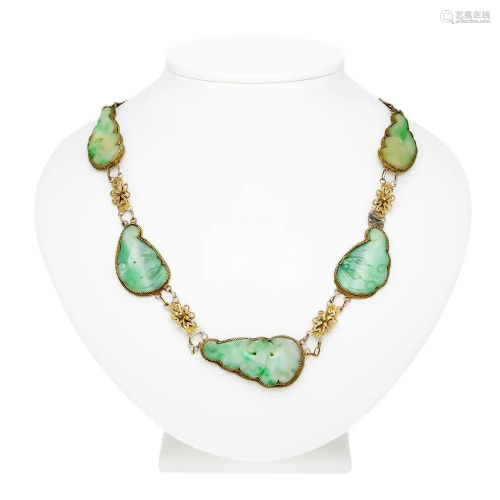 Jade necklace silver with 5 ca