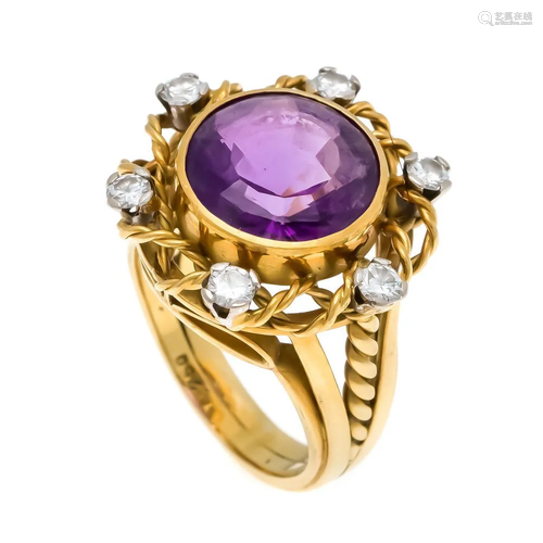 Amethyst and diamond ring, gol