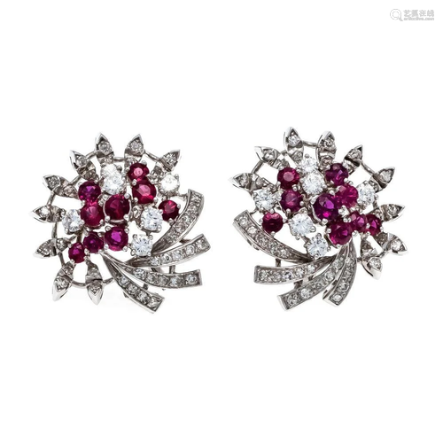 Ruby and diamond ear studs WG