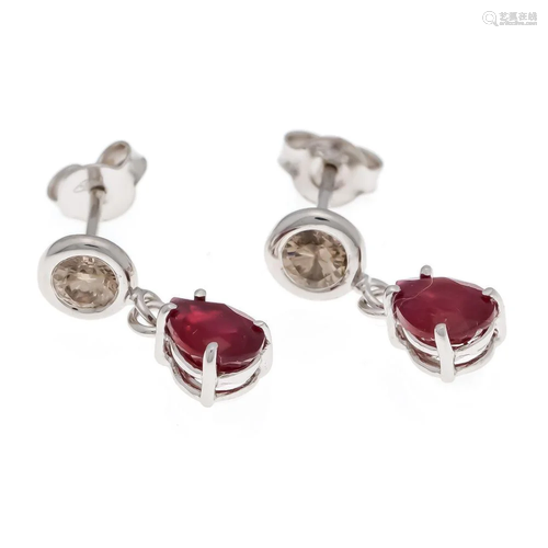 Ruby and brilliant ear studs W