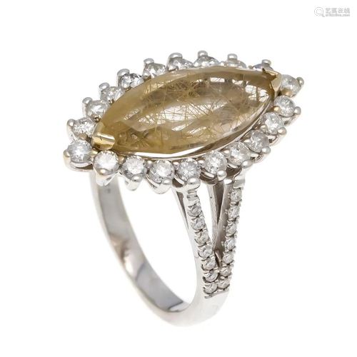 Rutile quartz diamond ring WG