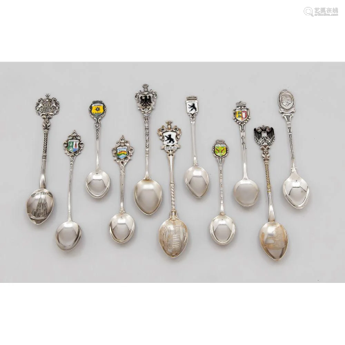 Nine souvenir spoons, German,