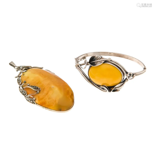 Amber bundle of silver with 2