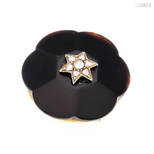 Onyx pearl diamond brooch / pe