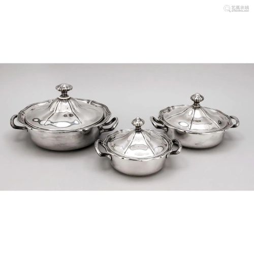 Three lidded bowls, German, 20
