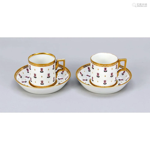 Two Viennese cups with saucers