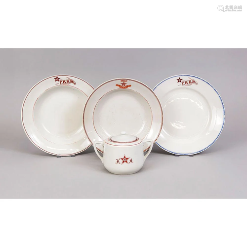 Sugar bowl and 3 plates, Russi