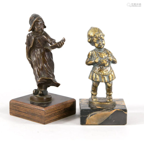 Two girl figures, small bronze