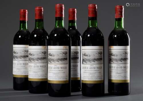 6 Flaschen 1982 Chateau Grand Moulin, Montagne St. Emilion, Gironde, Bordeaux Rotwein, 750ml, guter