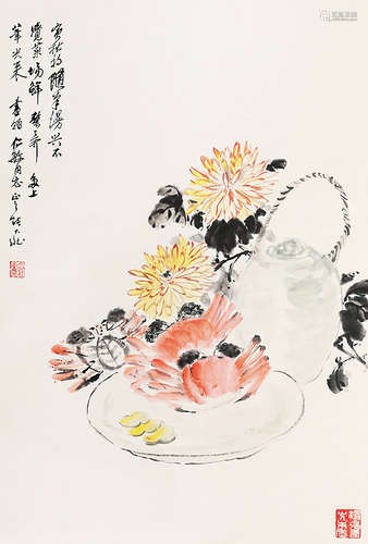 1903～1980 张大壮 菊黄蟹肥 立轴 纸本