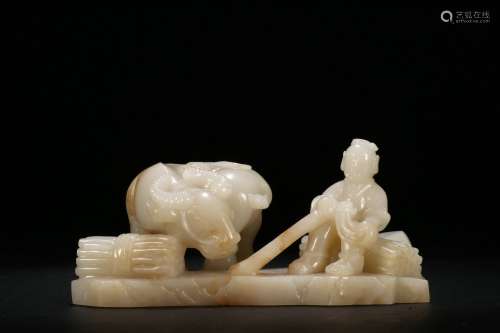 Backflow :A Hetian Jade Ornament with Design of A Boy Playing with A Cattle