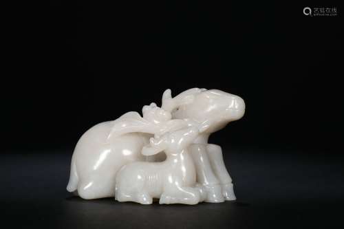 Old Collection ：A Hetian White Jade Deer Ornament