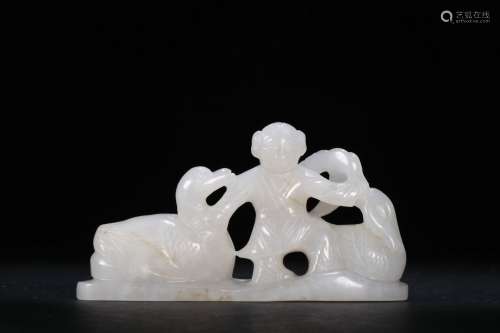 Backflow: A Hetian Jade Carving with Design of A Boy Playing with Gooses