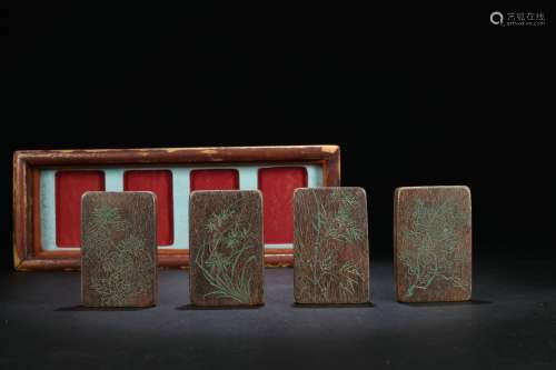 Old Collection：A Set of Eaglewood Tablets with Design of Plum,Orchid,Bamboo and Chrysanthemum