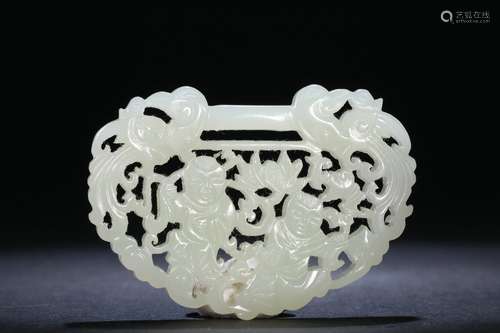 Old Collection ：A Hetian White Jade Pendant with Boys Pattern