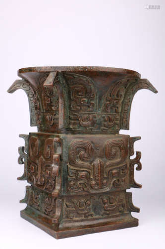 A Square Zun Vessal with Animal-Mask Design  in the Eleventh Century