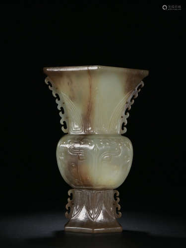 Old Collection ：A Hetian Jade Vase with Taotie Pattern
