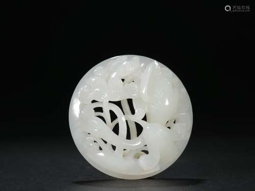 Old Collection ：A Hetian White Jade Bi with Egret and Lotus Pattern