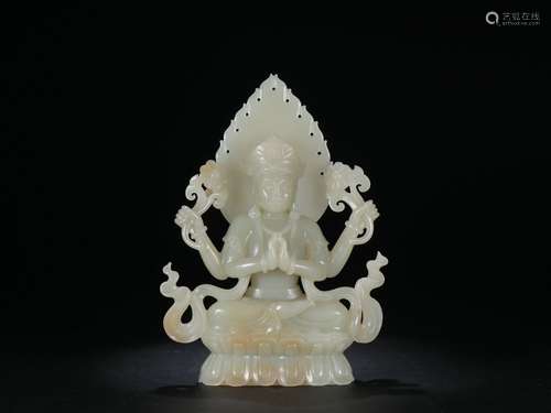 A Hetian Jade Statue of Four-armed  Guanyin  in the Seventeenth Century