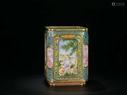 Old Collection：An Enamel Brush Pot with Design of Western Figures