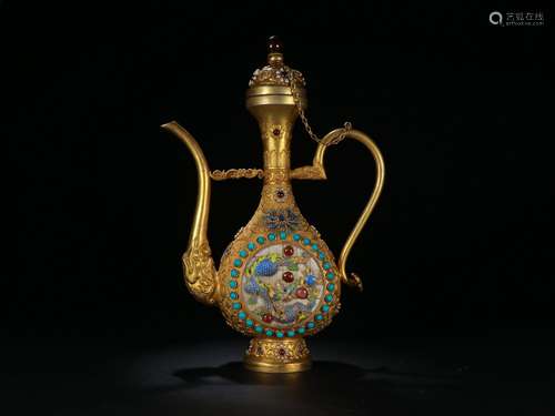 Old Collection：A Gilt and Bluing Wine Pot with Dragon Design