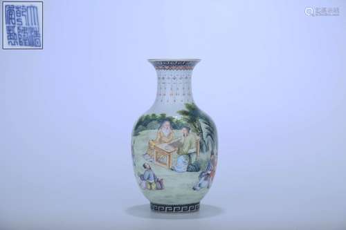 A Famille Rose Vase with Design of Masters Playing Chess  with the Imperial Mark of Qianlong Reign in the Eighteenth Century