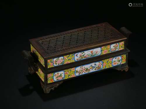 Old Collection：A Censer with Yellow Enamels of Flowers and Birds  During Qianlong Reign