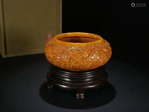 Old Collection： A Tianhuang Incense Pedestal with Dagon Pattern  During Qianlong Reign