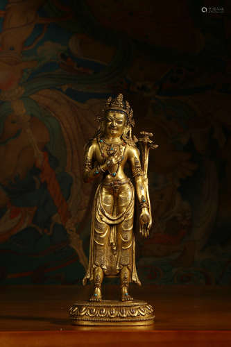 Old Collection： A Gilded Copper Statue of Guanyin