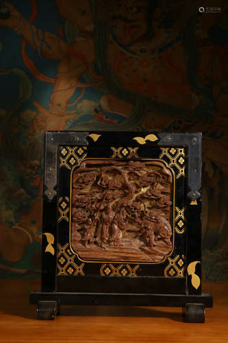 Old Collection:Backflow, A Bamboo-carved and Lacquered Table Screen with Design of Character Story