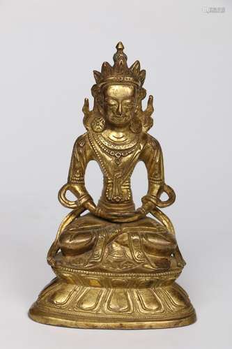 Old Collection:A Gilded Copper Statue of Seated Buddha