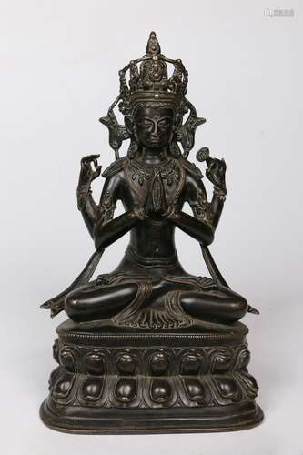 Old Collection：A Four-armed Copper Statue of Buddha