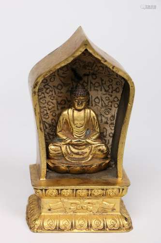 Old Collection:A Gilded Copper Statue of Seated Buddha