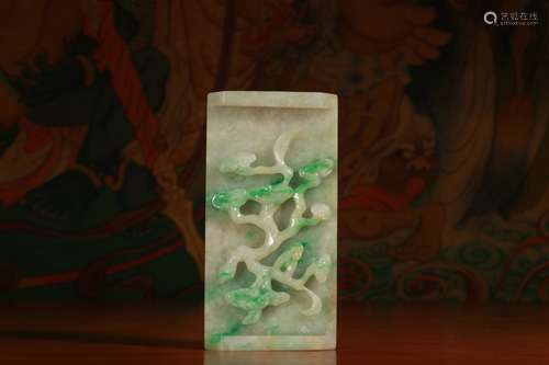 Old Collection:A Jadeite Ink Rest Carved with Ganoderma