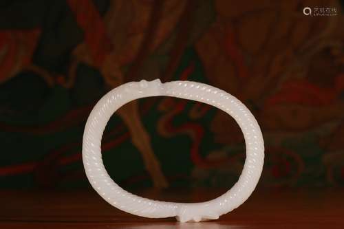 Old Collection :A White Jade Bracelet with Double Dragon Design