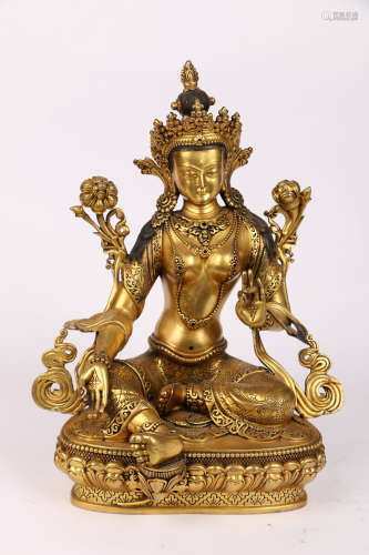 A Gilded Copper Seated Buddha Statue  in the Eighteenth Century