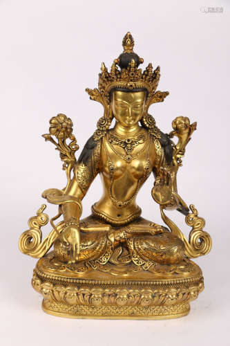 A Gilded Copper Seated Tara Statue  in the Eighteenth Century