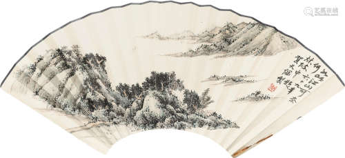 1891～1977 贺天健 山水扇面 镜片 纸本