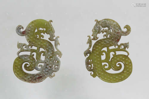 Chinese Pair Of Hetian Jade Carving Dragon