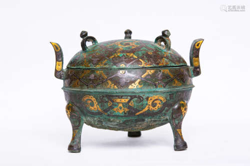 Chinese Early Period Tripod Gold Painted Incense Burner