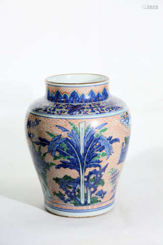 Chinese Early Qing Dynasty Famille Rose Porcelain Dragon Pattern Jar