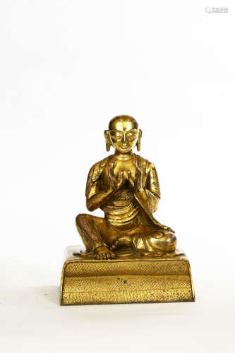 Chinese Exquisite Bronze Gold Gilded Buddha Statue