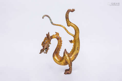 Chinese Rare Bronze Gold Gilded Dragon Ornament