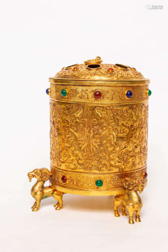 Chinese Rare Bronze Gold Gilded Ritual Vessel