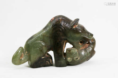Chinese Hetian Jade Carving Lying Beast