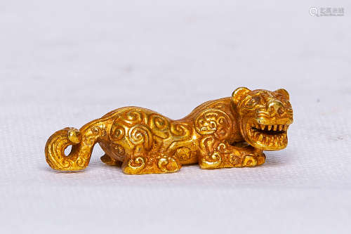 Chinese Exquisite Bronze Gold Gilded Tiger