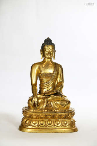 Chinese Exquisite Bronze Gold Gilded Statue Of Sakyamuni