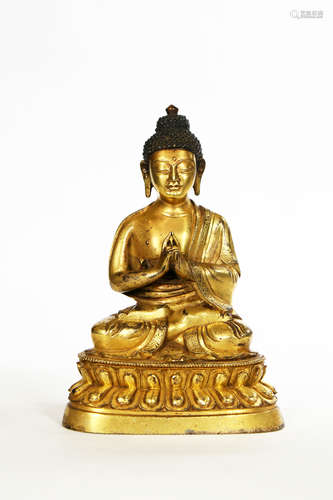 Chinese Exquisite Bronze Gold Gilded Buddha Statue