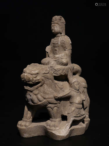 Chinese Stone Manjusri Bodhisattva Statue